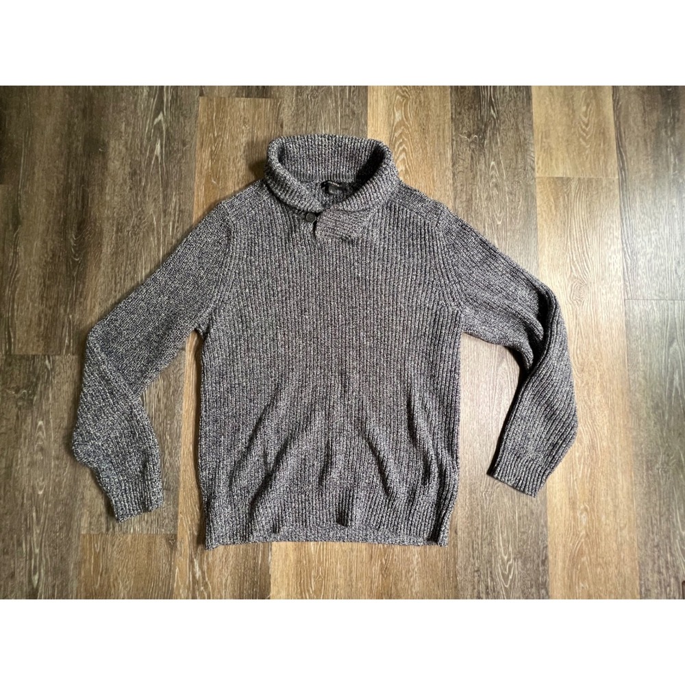 Banana Republic Sweater Mens Large Gray Marled Shawl Collar Ribbed Knit Pullover